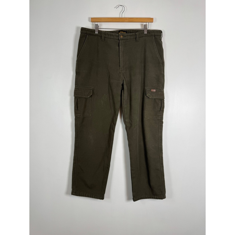 Workwear Stanley Mens 38x32 Cargo Pants Olive Green Fleece Lined Canvas Utility